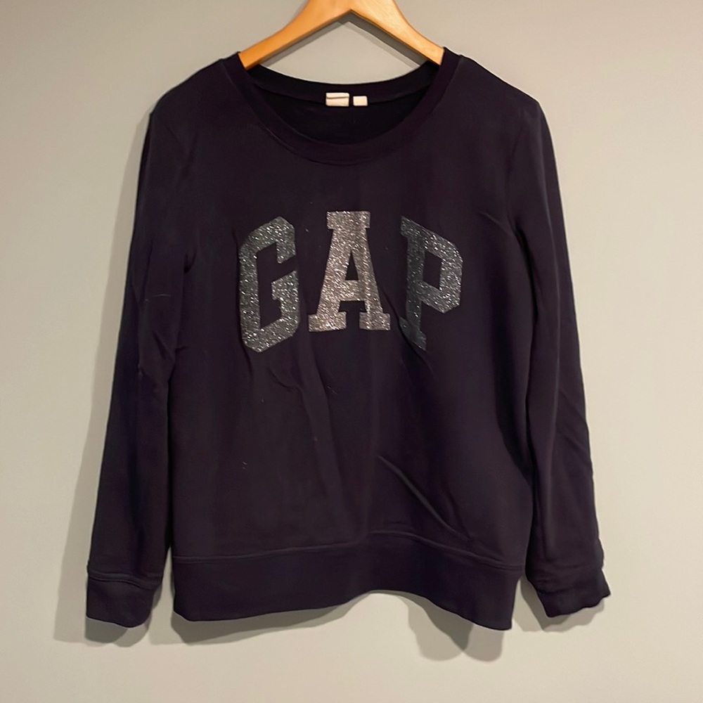 GAP Navy Blue Crewneck Sweatshirt with Sparkle Logo